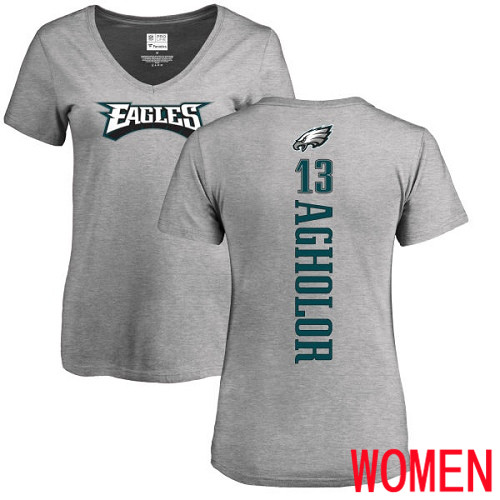 Women Philadelphia Eagles #13 Nelson Agholor Ash Backer V-Neck NFL T Shirt